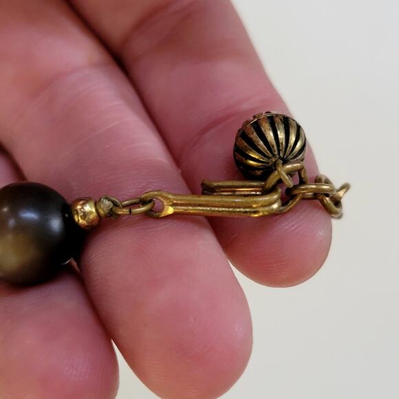 Vintage Bronze Beaded Necklace With Round Matte & Textured Filigree Bead Accents - Picture 3 of 10